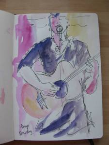 Ange at Oxjam, November 2014 - a sketch by Naomi Hart (Reproduced with her kind permission)